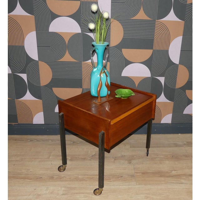 Wood Vintage Sewing Table in Teak, 1960s For Sale - Image 7 of 12