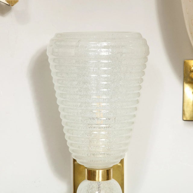 Metal 21st Century Modernist Handblown Ribbed Murano Sconces With 24 Karat White Gold Flecks For Sale - Image 7 of 13