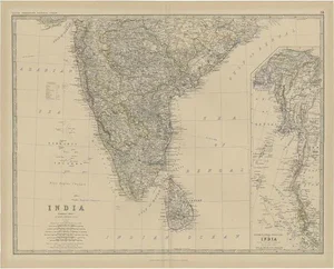 Map of Southern India and Ceylon Sri Lanka, 1882