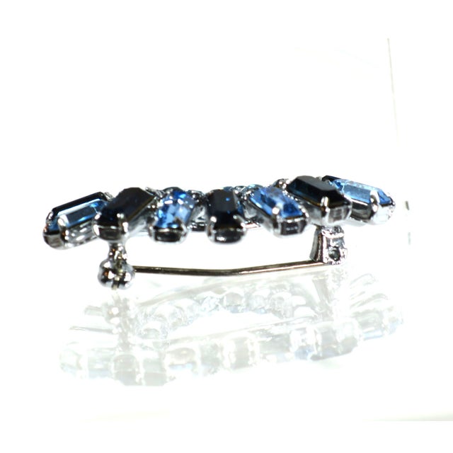 Vintage Austrian Sapphire Crystal Triangle Brooch 1950s For Sale - Image 4 of 5