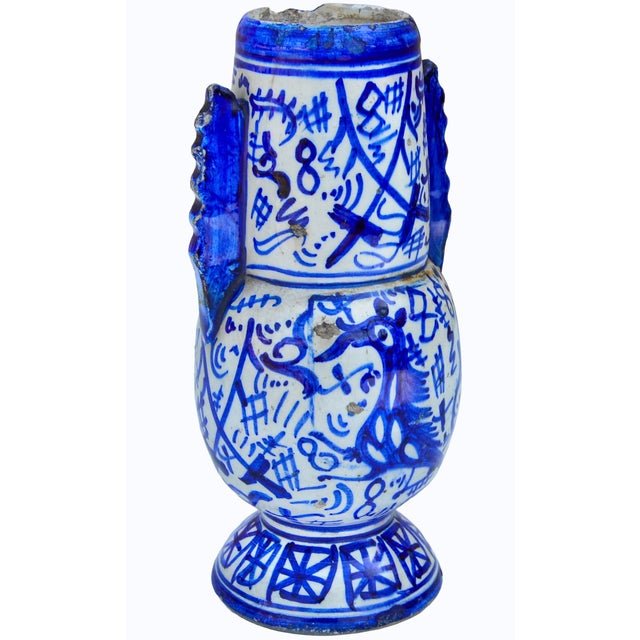 Early 19th Century Early 19th Century Handmade Ceramic Vase W/ Blue Graphics & Expressionism For Sale - Image 5 of 10