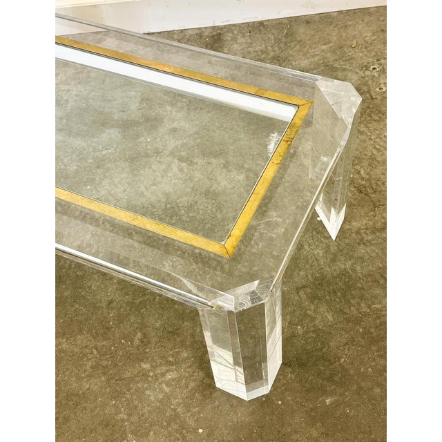 Acrylic Glass Coffee Table with Brass Details and Glass Plate, France, 1980s For Sale - Image 6 of 15