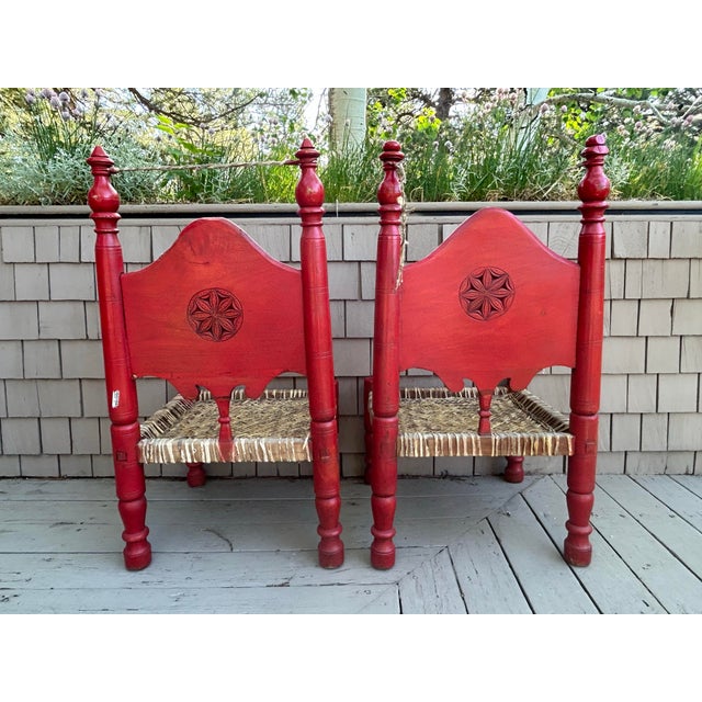 Lovely pair of side chairs that will brighten any room. Sturdy. In good condition. Each is unique because they are...