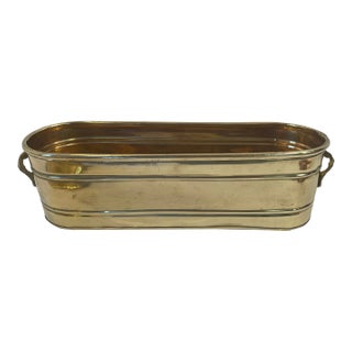 Vintage Oblong Brass Planter With Handles For Sale