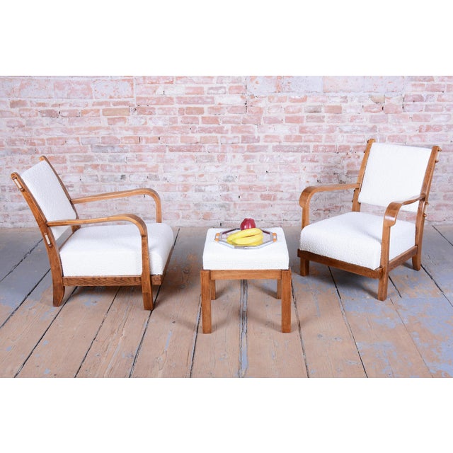 Czech Art Deco Seating Set in Oak attributed to Krásná Jizba, 1930s, Set of 3 For Sale - Image 18 of 18