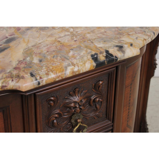 Vintage Louis XV Style Carved Inlaid Commode Server W. Marble Top For Sale - Image 16 of 18