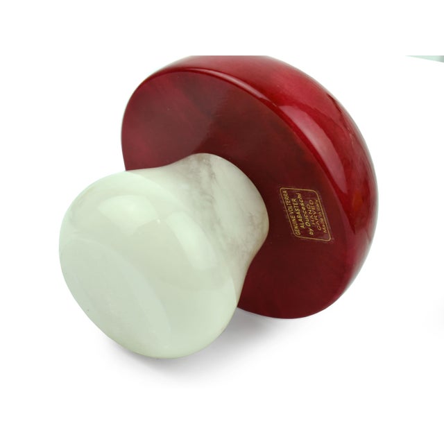 Contemporary Late 20th Century Hand Crafted Genuine Volterra Italian Alabaster Red Mushrooms Figurine For Sale - Image 3 of 4