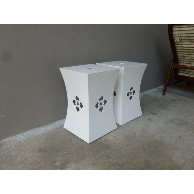 Chinoiserie Chinoiserie White Lacquer Stands - a Pair For Sale - Image 3 of 9