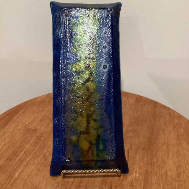 Early 21st Century Early 21st Century Modern Handmade Blue Fused Glass Tray For Sale - Image 5 of 9
