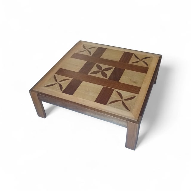 Large French Custom-Crafted Square Marquetry Coffee Table, 1990s For Sale - Image 6 of 6