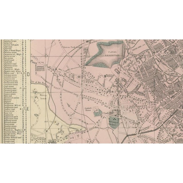 Paper Victorian Birmingham City Plan Map by Edward Weller, 1885 For Sale - Image 7 of 11