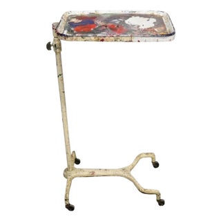 Antique Art Deco Porcelain Enamel Metal Adjustable Medical Dental Side Table For Sale