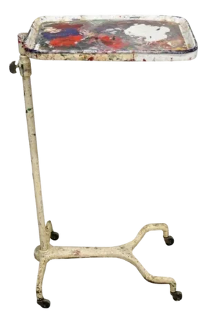 Antique Art Deco Porcelain Enamel Metal Adjustable Medical Dental Side Table