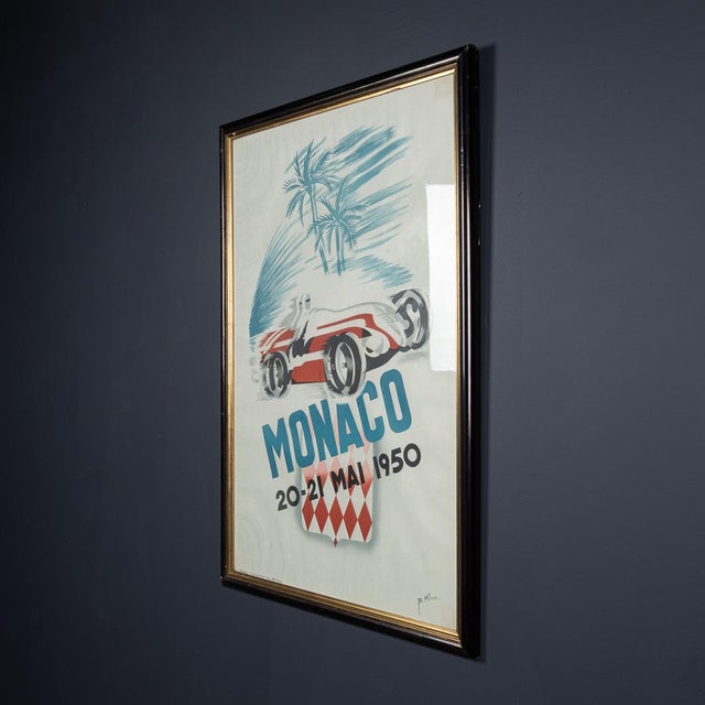 Vintage 20th Century Framed 1950 Monaco Grand Prix Poster by Bernard Minne, 1983 For Sale - Image 11 of 13