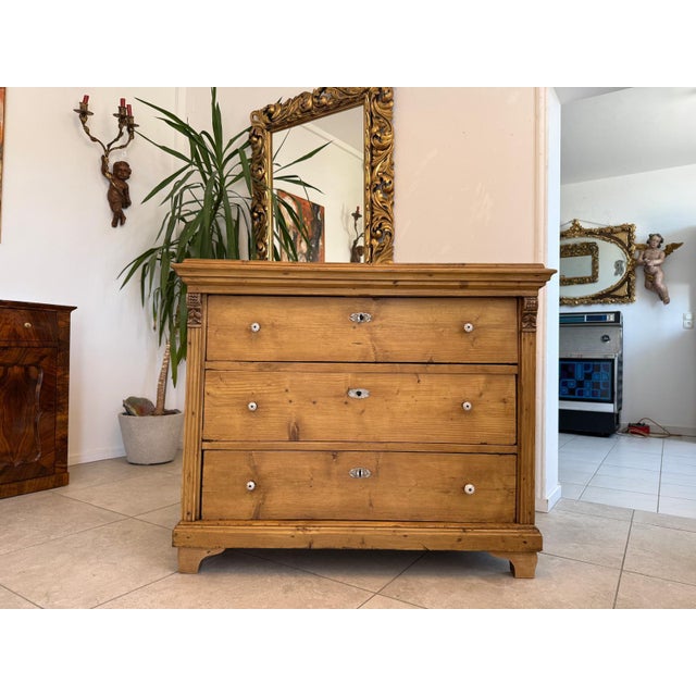 Wood Antique Biedermeier Chest of 3 Drawers For Sale - Image 7 of 14