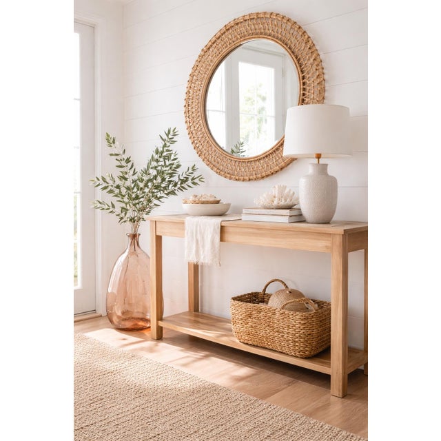 Glass Large Blush Pink Glass Demijohn Floor Vase – Coastal Organic Modern Accent, 25” For Sale - Image 7 of 8