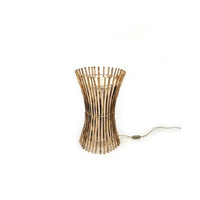 Franco Albini Italian Franco Albini Style Bamboo Floor Lamp in Rattan and Cotton by Franco Albini, 1960s For Sale - Image 4 of 13