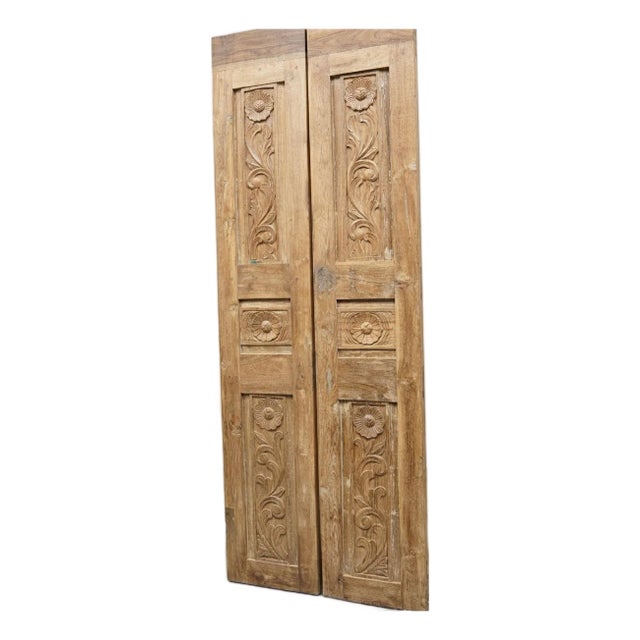 Natural Hand-Carved Floral Wood Barn Door – Rustic Farmhouse Sliding Pantry or Interior Statement Door 80x28 For Sale