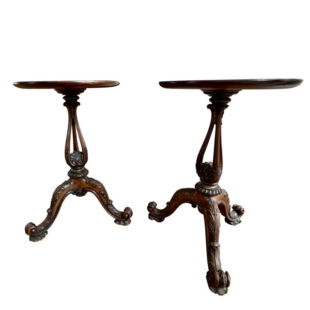 Elevate your home decor with this exquisite pair of English George III style carved mahogany wine tables, dating back to...