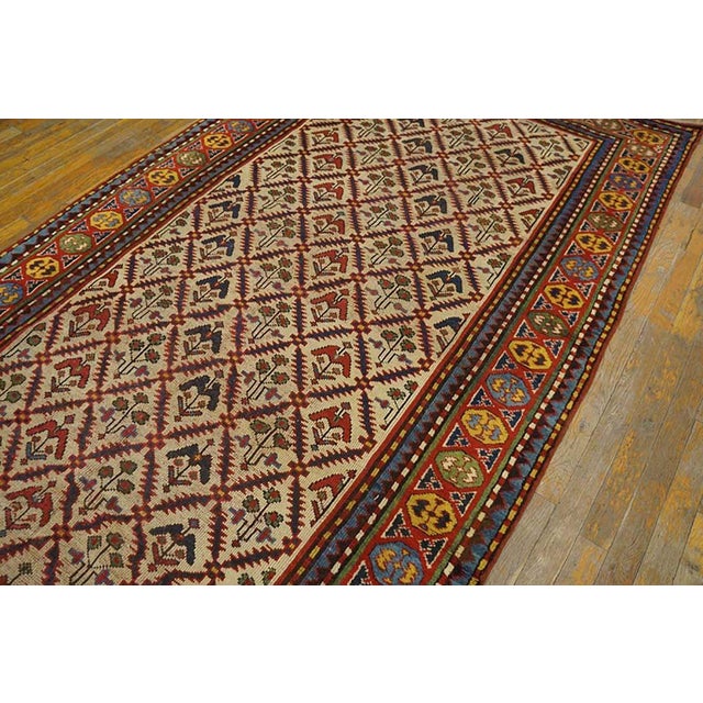 Late 19th Century 1890s Ivory Tribal Diamond Antique Caucasian Kazak Rug 4'8" X 8' Handknotted Wool Carpet For Sale - Image 5 of 6