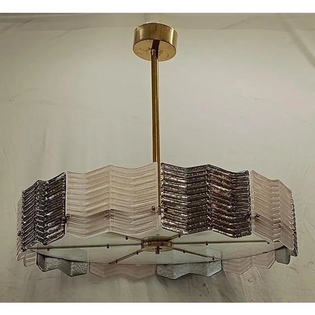 Mid-Century Style Round Murano Art Glass and Brass Pendant Light, 2000s For Sale - Image 10 of 10