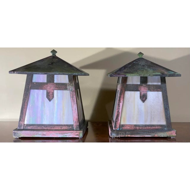 Metal One of a Kind Pair of Art and Craft Copper Table Lamp For Sale - Image 7 of 13