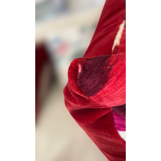Pair of 22" Custom Schumacher Kashgar Ikat Velvet Pillows Pattern 176102 in Ruby Plum For Sale - Image 15 of 18