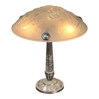 Vintage French Art Deco Frosted Glass Table Lamp by Muller Frères Lunéville C. 1920 For Sale