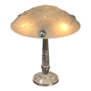 Vintage French Art Deco Frosted Glass Table Lamp by Muller Frères Lunéville C. 1920