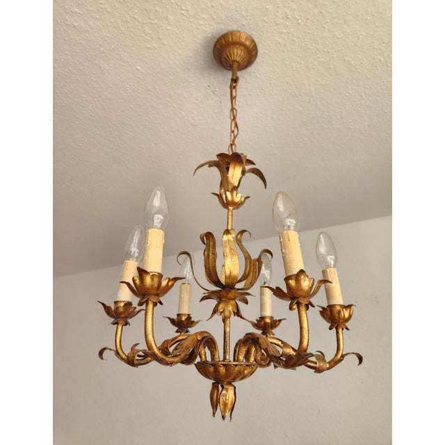 A highly decorative, beautiful, handmade, hand-forged, gold-plated florentine vintage chandelier/ceiling lamp/light...