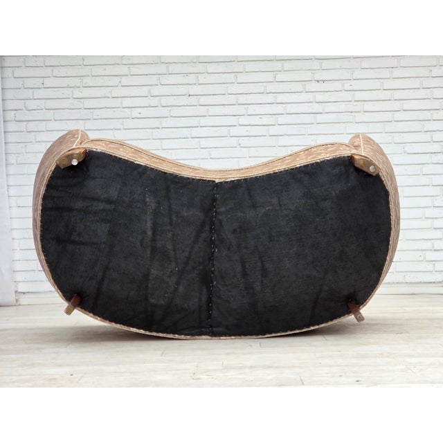 Wood Danish 2-Seater Banana Sofa in Light Green-Gray Furniture Velour, 1970s For Sale - Image 7 of 18