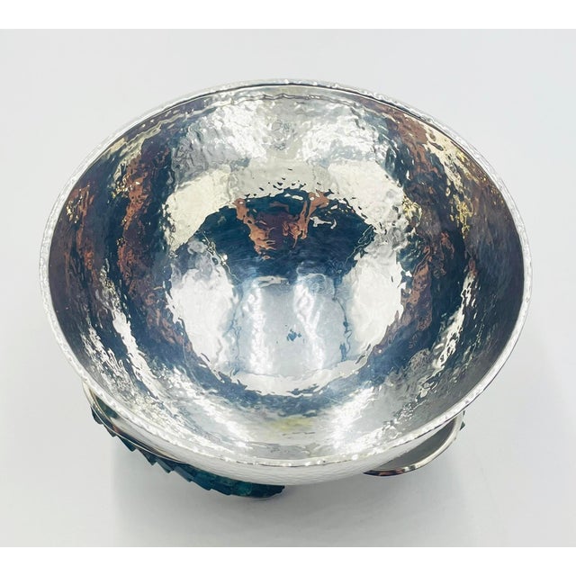 Los Castillo 1950s Silver Bowl With Malachite-Inlaid Fish Base, Taxco, Signed For Sale In Los Angeles - Image 6 of 18