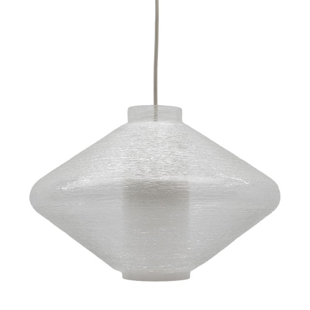 Pendant Light in Opal and Textured Glass, 1960s For Sale