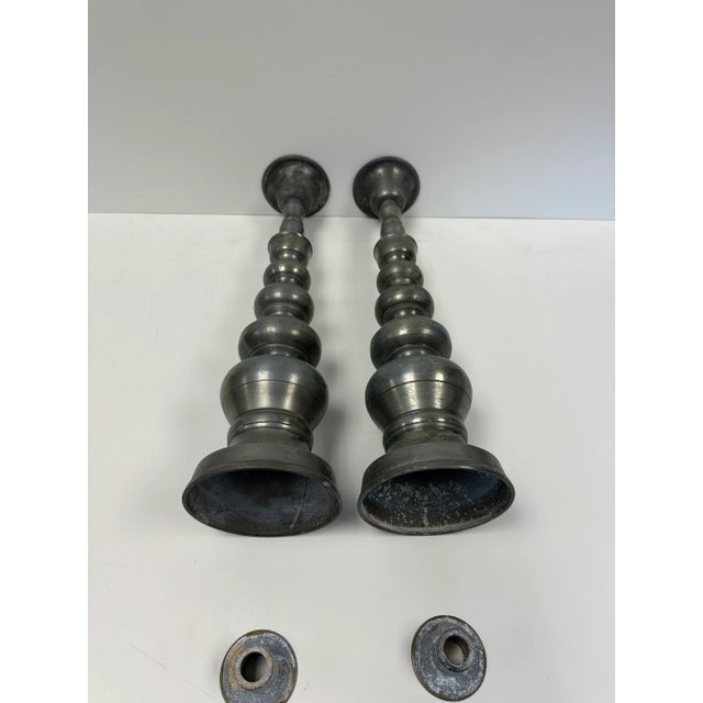 Silver Pair of Vintage Metal Candlesticks For Sale - Image 8 of 11