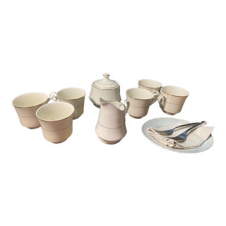 Vintage Royal Limited Golden Ivory Porcelain Coffee Set 8 Pieces Made in Japan Gold Trim For Sale
