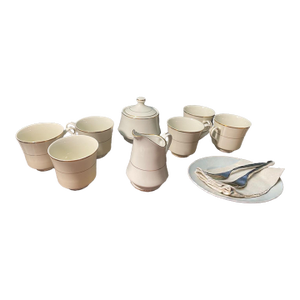 Vintage Royal Limited Golden Ivory Porcelain Coffee Set 8 Pieces Made in Japan Gold Trim