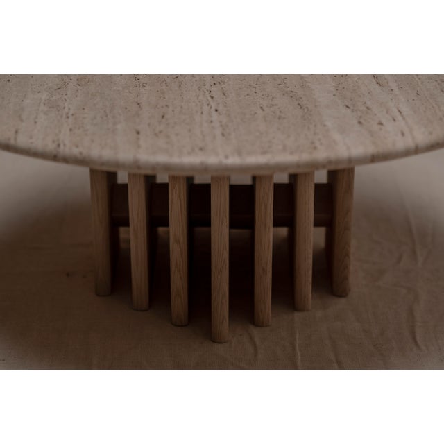 Mid-Century Modern Coffee Table in Oak and Travertine, 1970s For Sale - Image 6 of 11