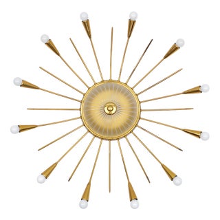 Large Mid-Century Modern 12-Arm Brass and Glass Sputnik Lamp, Germany, 1950s For Sale