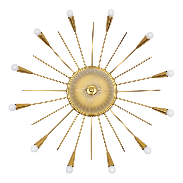 Large Mid-Century Modern 12-Arm Brass and Glass Sputnik Lamp, Germany, 1950s For Sale