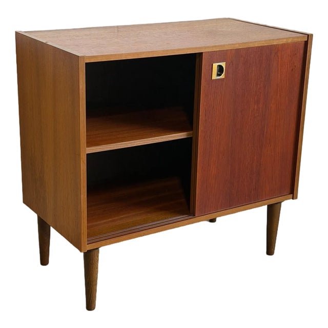 Small Teak Sliding-Door Sideboard Credenza Danish Mid-Century Modern 1960s For Sale