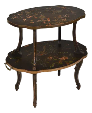 Antique Dutch Black and Gilt Japanned Low Etagere, 1890s