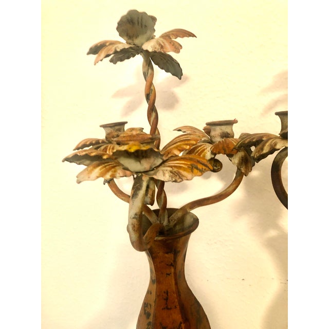 Copper Vintage French Style Metal Tole Candle Holders, a Pair For Sale - Image 8 of 12