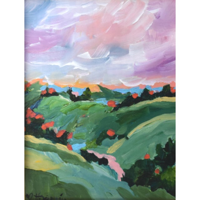 Abstract Impressionist Colorful Floral Landscape Painting Including the Antiqued Gold Wood Frame For Sale - Image 3 of 5