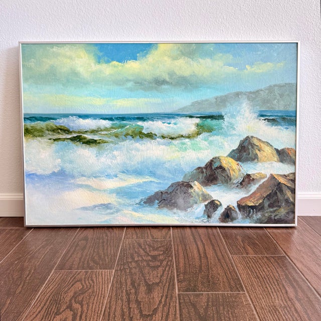 Large Vintage Framed Seascape Painting California Ocean Coastal Art 2’x3’ Signed Unknown artist seascape. Signature is...