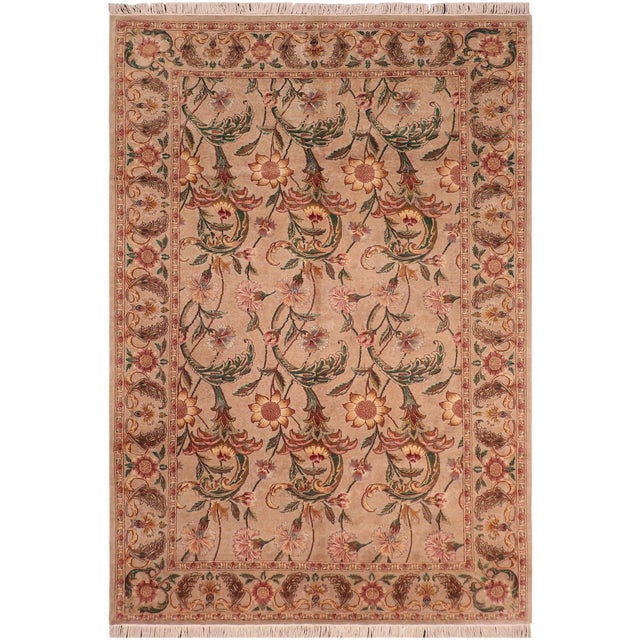 Floral Sunflower 1990's Pak-Persian Taupe/Green Wool Rug - 5'11'' X 10'1'' For Sale - Image 9 of 9