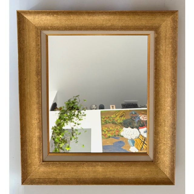 Circa 1990 Custom Traditional Gilt Wood and Linen Art Frame Repurposed Into Wall Mirror For Sale - Image 10 of 11