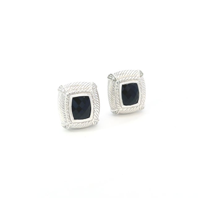 1990s 1990s Judith Ripka Estate Onyx Omega Back Earrings Sterling Silver 14 Grams, A Pair For Sale - Image 5 of 12