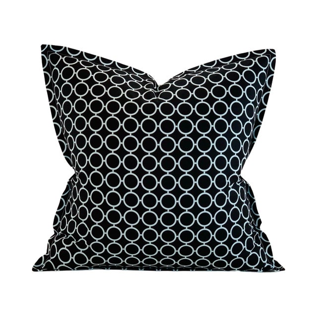 2020s Designer Vicki Payne Free Spirit Aqua & Black Circle Geometric Rings Pillow Covers- 21" Pair For Sale - Image 5 of 6