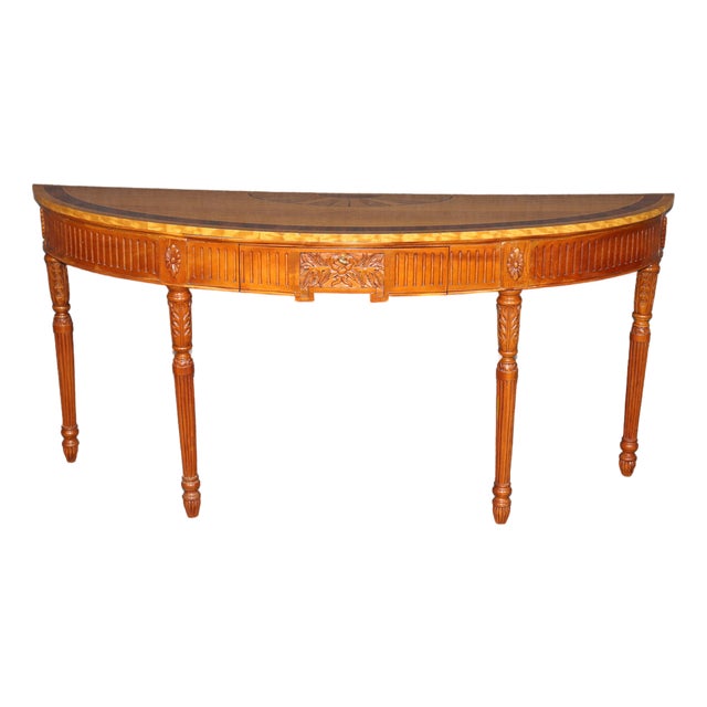 Adams Style Satinwood Demilune Console Table Maitland Smith Quality For Sale