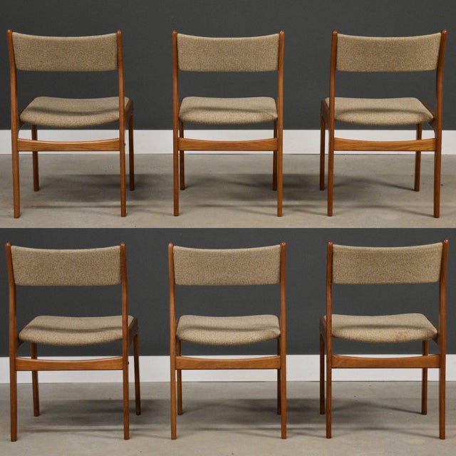 Mid-Century Modern 1970s Danish Style Modern Teak Beige Dining Chairs - Set of 6 For Sale - Image 3 of 10